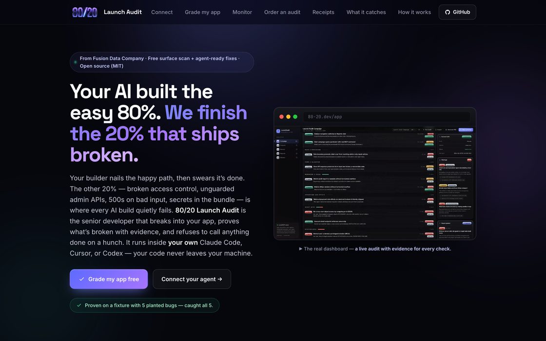 Screenshot of the 80/20 Launch Audit site