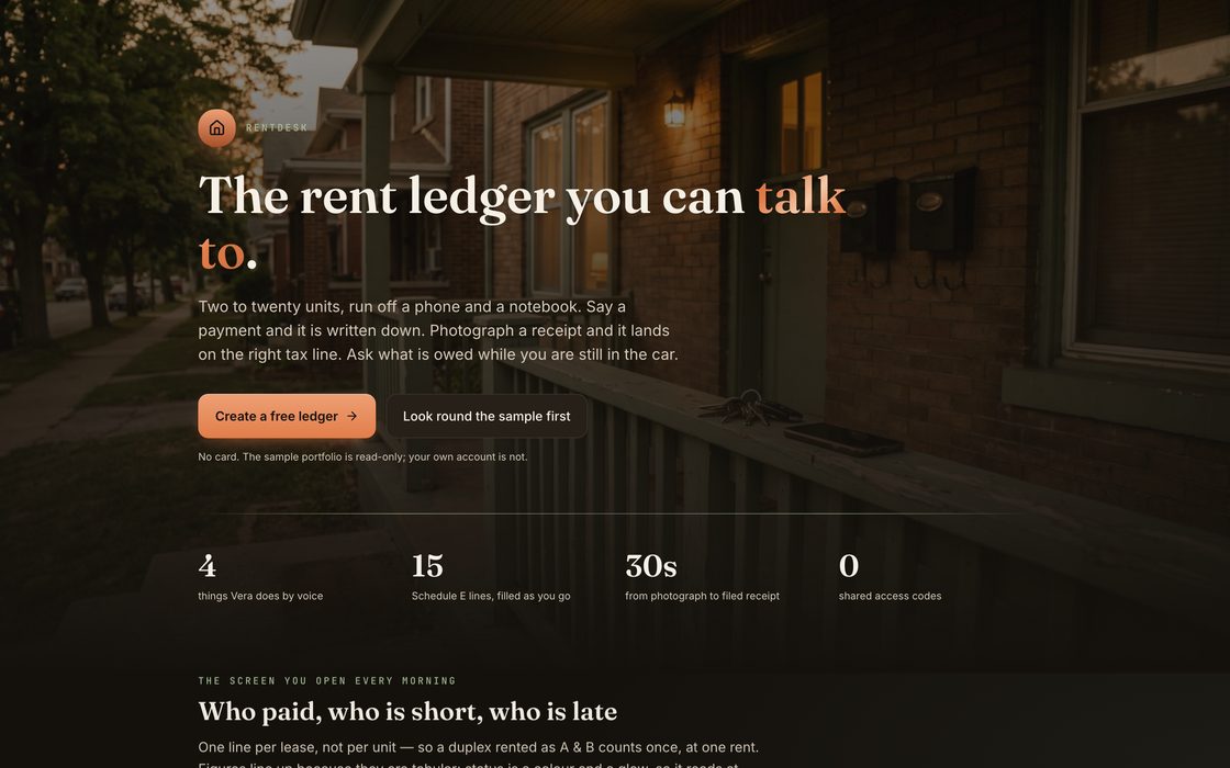 Screenshot of the RentDesk site