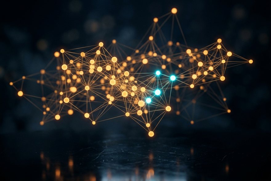 A glowing network graph of connected nodes